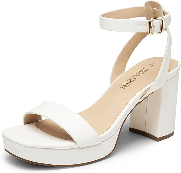 DREAM PAIRS Platform Heels for Women High Block Chunky Open Toe Ankle Strap Heels Fashion Wedding Party Evening Prom Dance Dress Pump Sandals Shoes,Size 9,White-Pu,SDHS2420W
