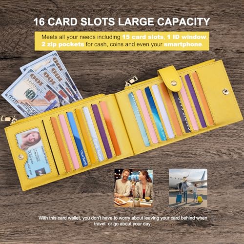 Image of Travelambo RFID Wallet Women Large Size Bifold Multi Card Wallet Case with Zipper Pocke Credit Card Holder for Women