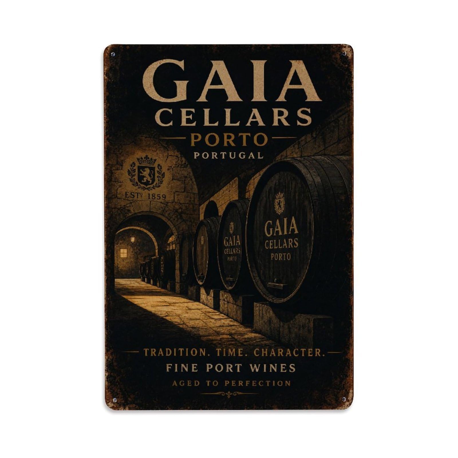 Huiyhb 8X12inch(20X30cm) Vintage Travel Gaia Cellars Barrels Aging Rooms Portugal Metal Tin Sign