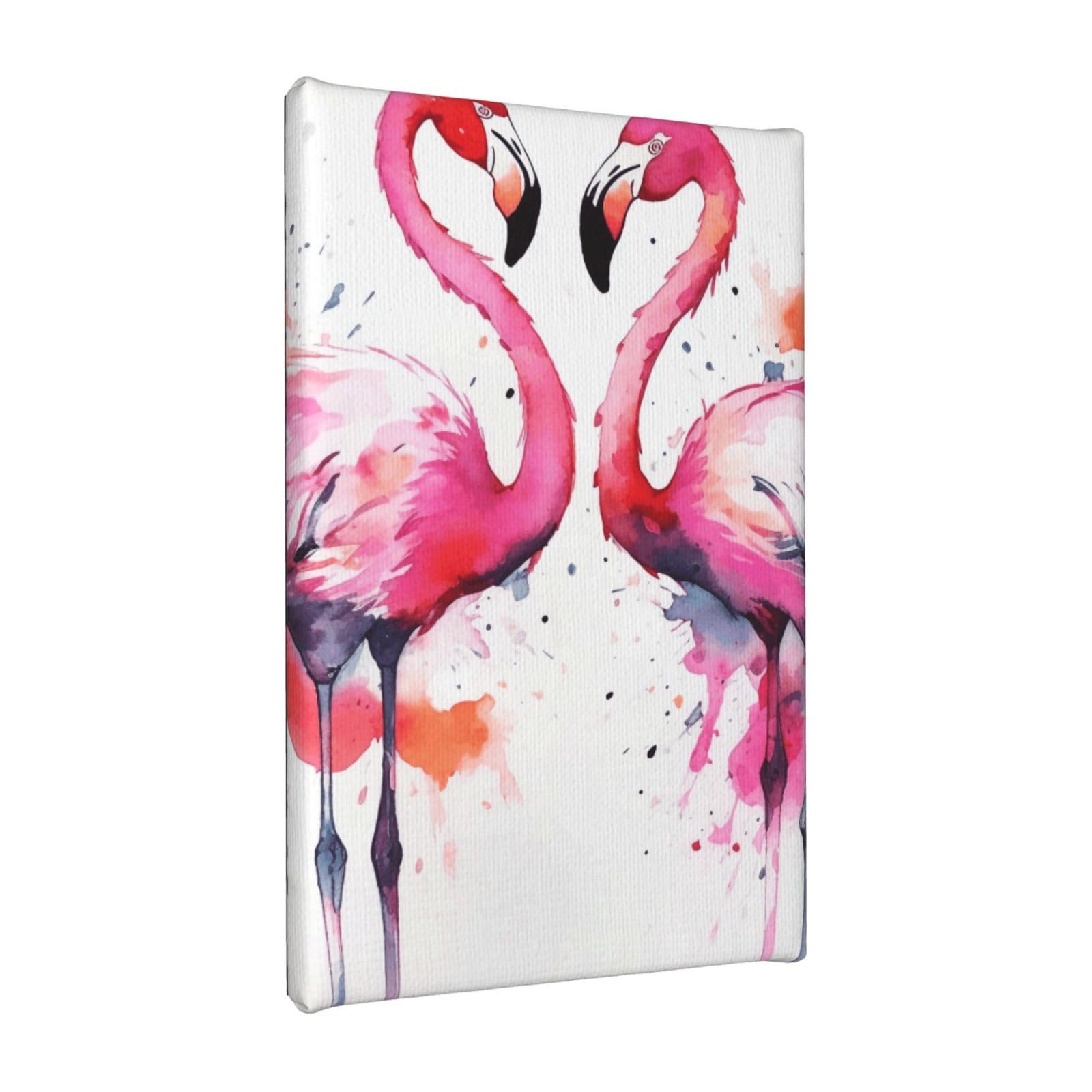 YKLJG Ink Flamingos Printed Wall Art Canvas Painting 20x30 CM Wooden Framed Picture Painting Artwork Prints for Bedroom Kitchen Home Office Decor