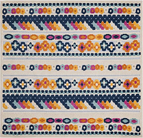 Rugs.com Aruba Outdoor Collection Rug – 5 Ft Square Gray Low-Pile Rug Perfect for Any Outdoor Space, Living Rooms, Kitchens, Entryways