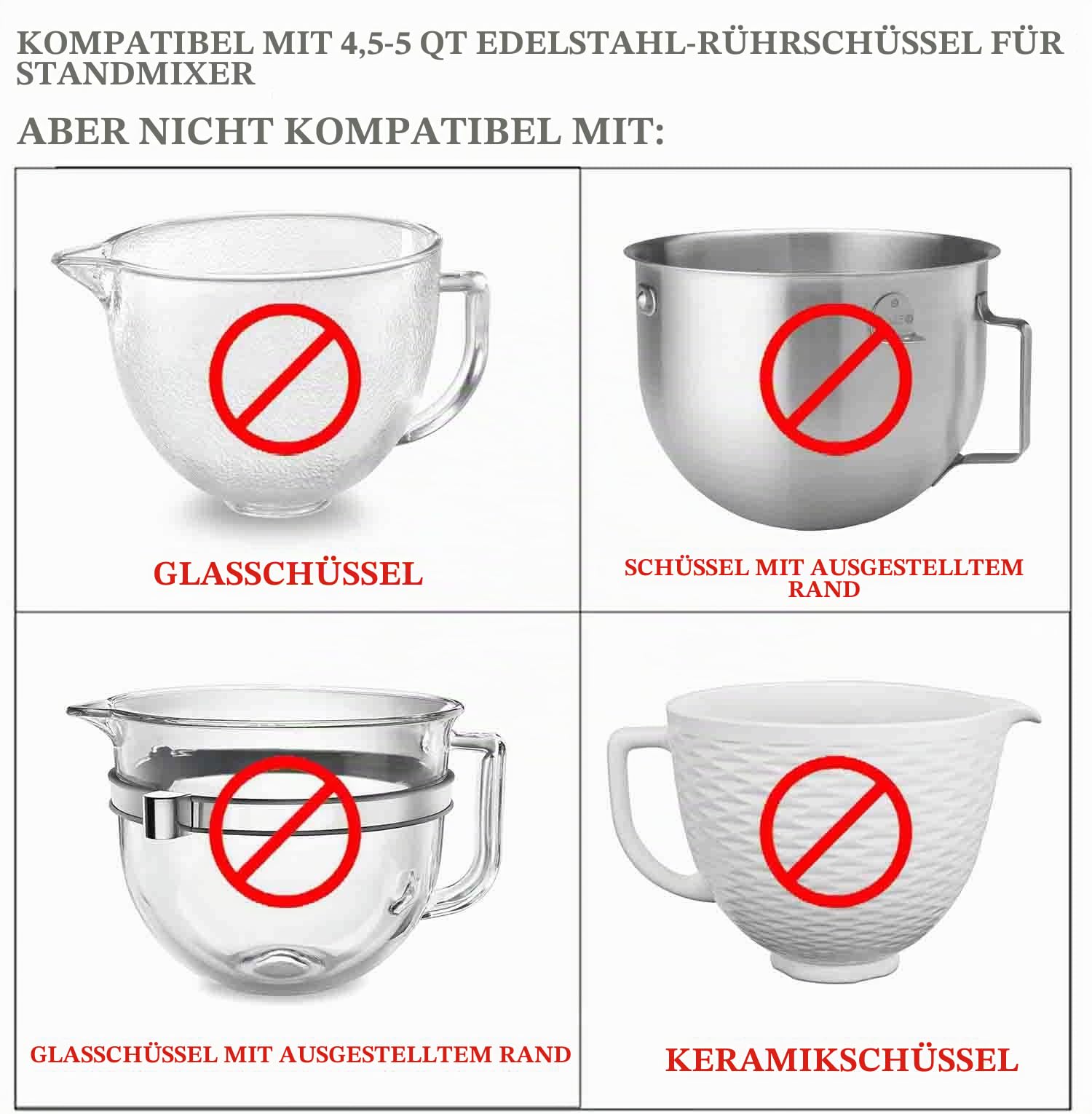 2 Stück Mixer-Schüssel-Abdeckungen für KitchenAid 4,5–5 Quart Kippkopf Ständer Mixer Schüssel Abdeckungen Deckel