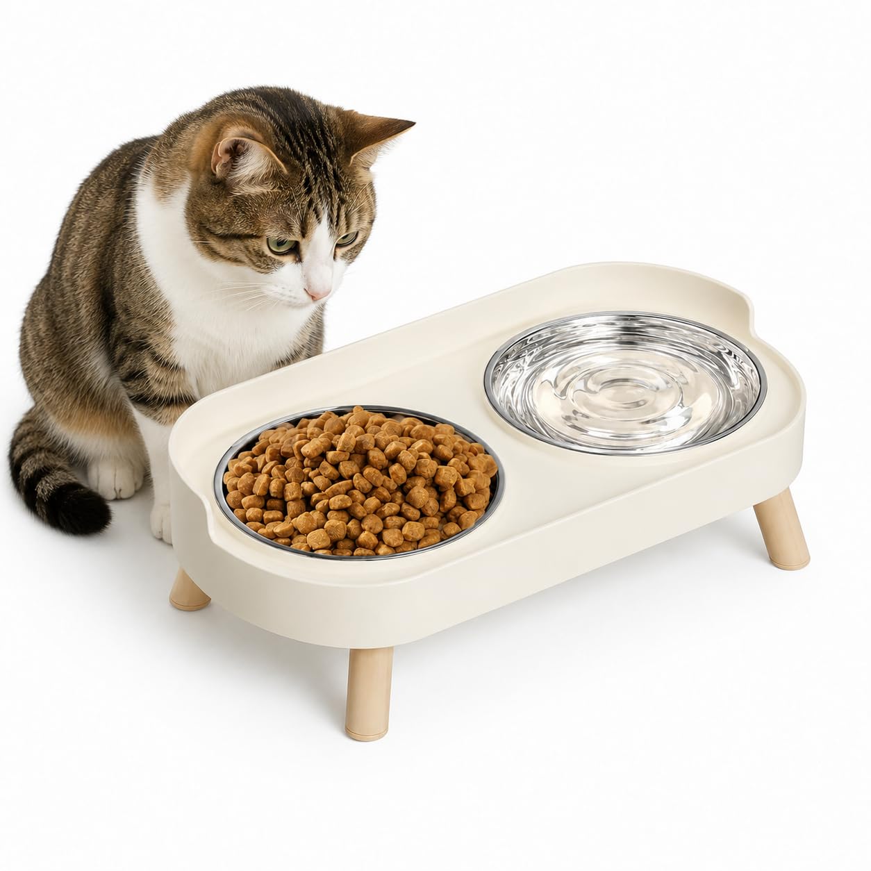 Raised Cat Food Bowls, 2 Stainless Steel Feeding Bowls, Splash Proof Design