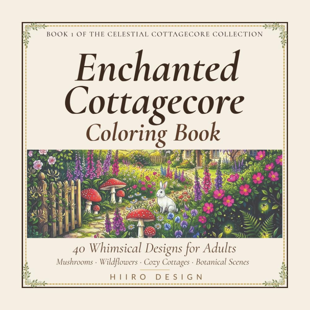 Enchanted Cottagecore Coloring Book: 40 Whimsical Designs for Adults — Mushrooms, Wildflowers, Cozy Cottages & Botanical Scenes (Celestial Cottagecore Coloring Series)