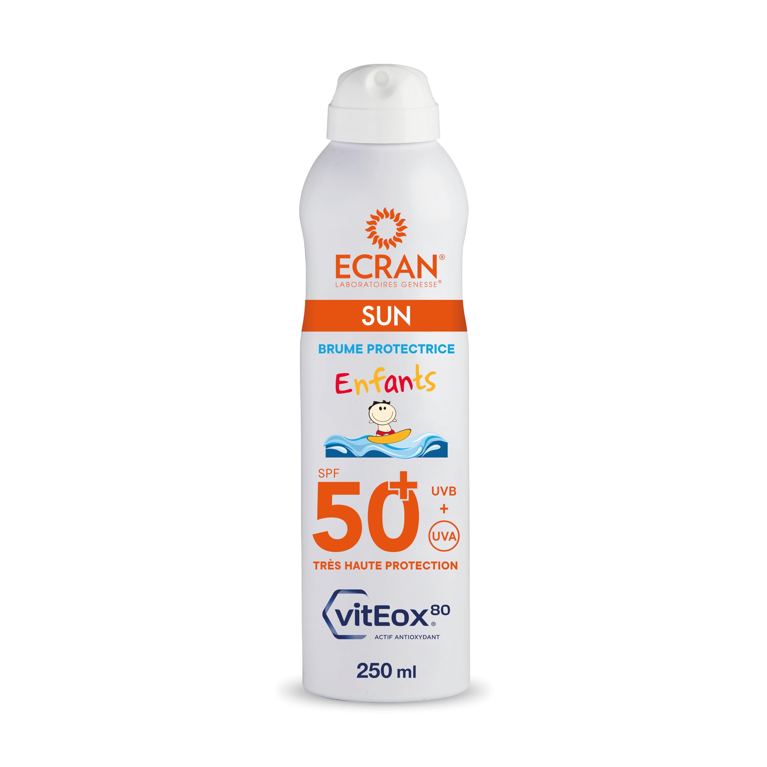 ECRAN® - Brume Protectrice Enfant - Très Haute Protection - Technologie vitEox80 - Vitamine E - Protection UVA, UVB, Lumière Bleue, Coups de Soleil - Protection Solaire SPF 50+ - Résistante à l'eau