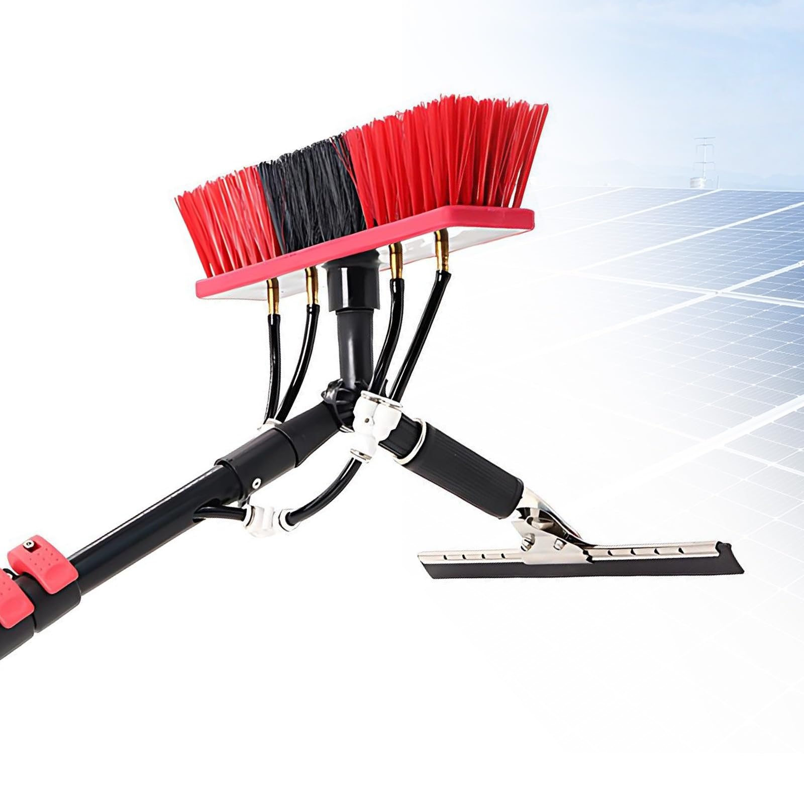 Poste profesional de fibra de carbono con escobilla de goma integrada, palo telescópico antioxidante para limpieza de paneles solares, solución segura de alcance para el hogar (30 pies)