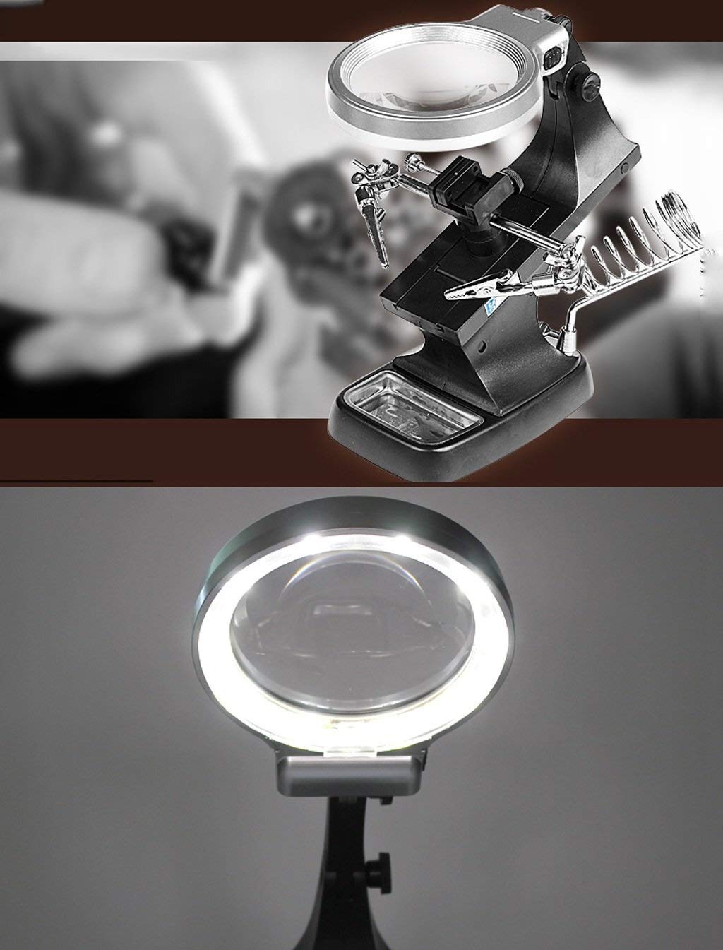 Lupa do ekranu Lupa na biurko Wielofunkcyjna lampa LED 10 razy 20 razy Szkło powiększające Stare czytanie Elektroniczne testowanie i konserwacja Lupa ze światłem LED Double the comfort