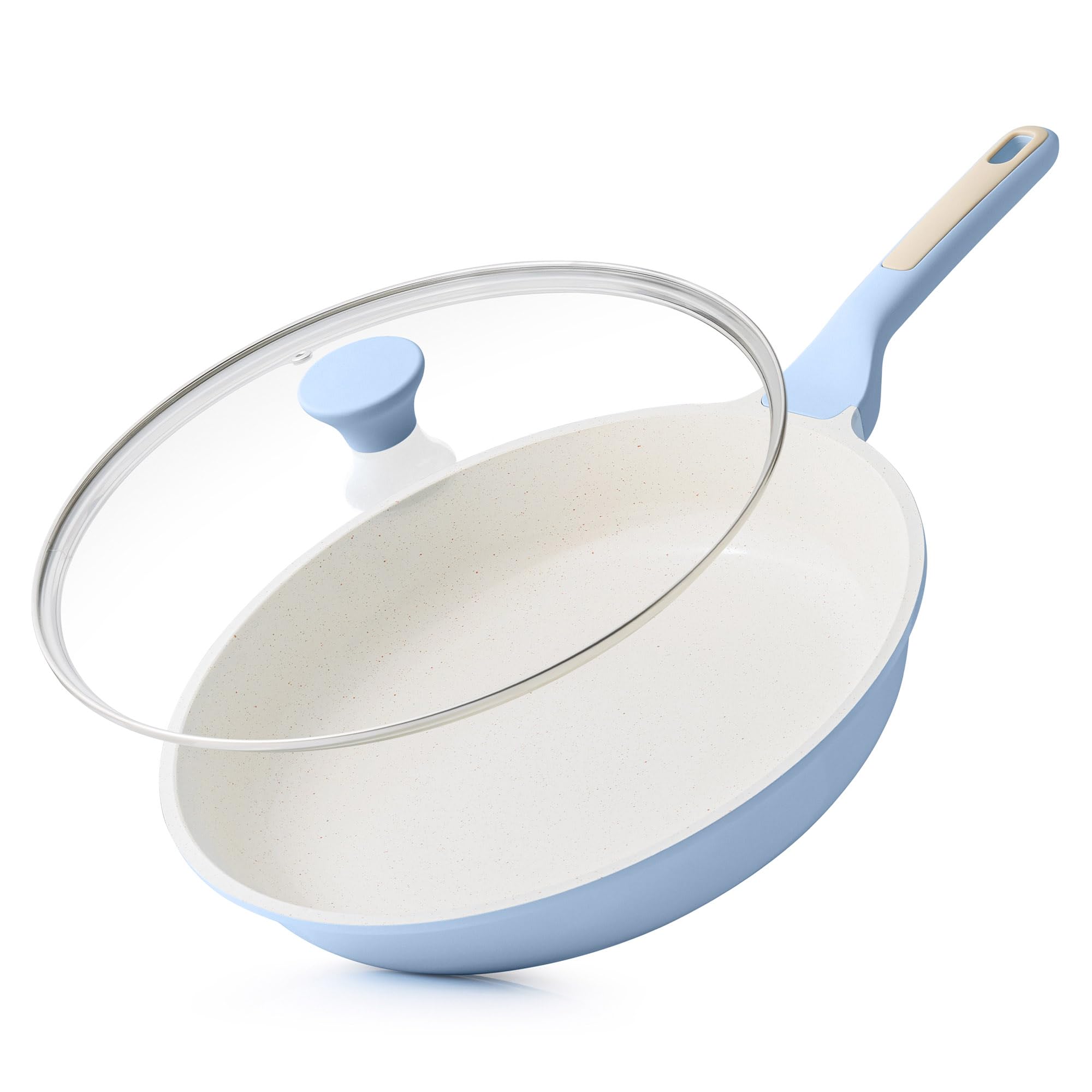 SENSARTE 11Inch Nonstick Ceramic Frying Pan with Lid, PFAS/PTFE Free, Blue
