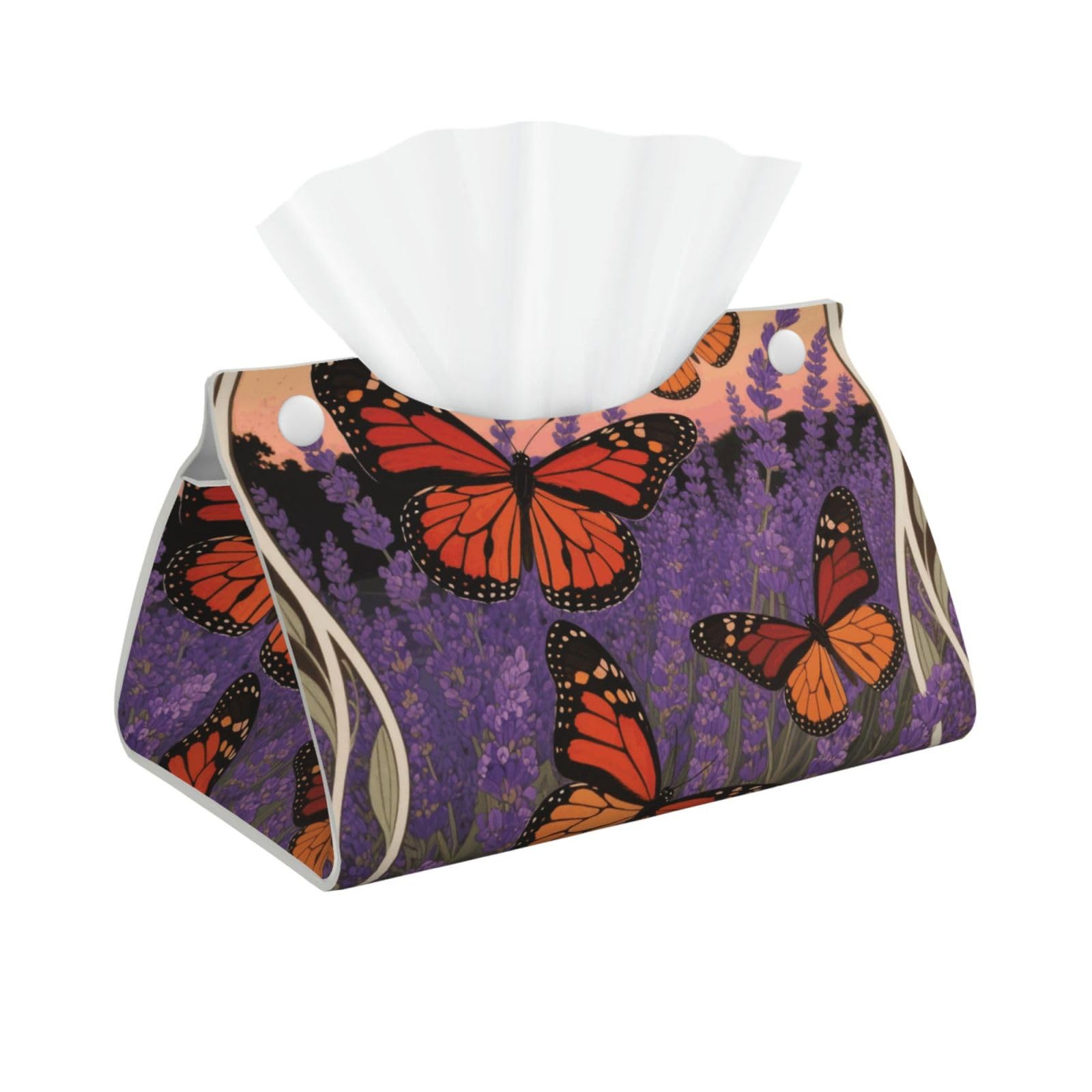 Pu Leather Tissue Box Cover, Fluttering Butterflies Rectangle Tissue Case Covers Decorative Tissue Box Holder Waterproof Tissue Holder Organizer for Bathroom Home Office