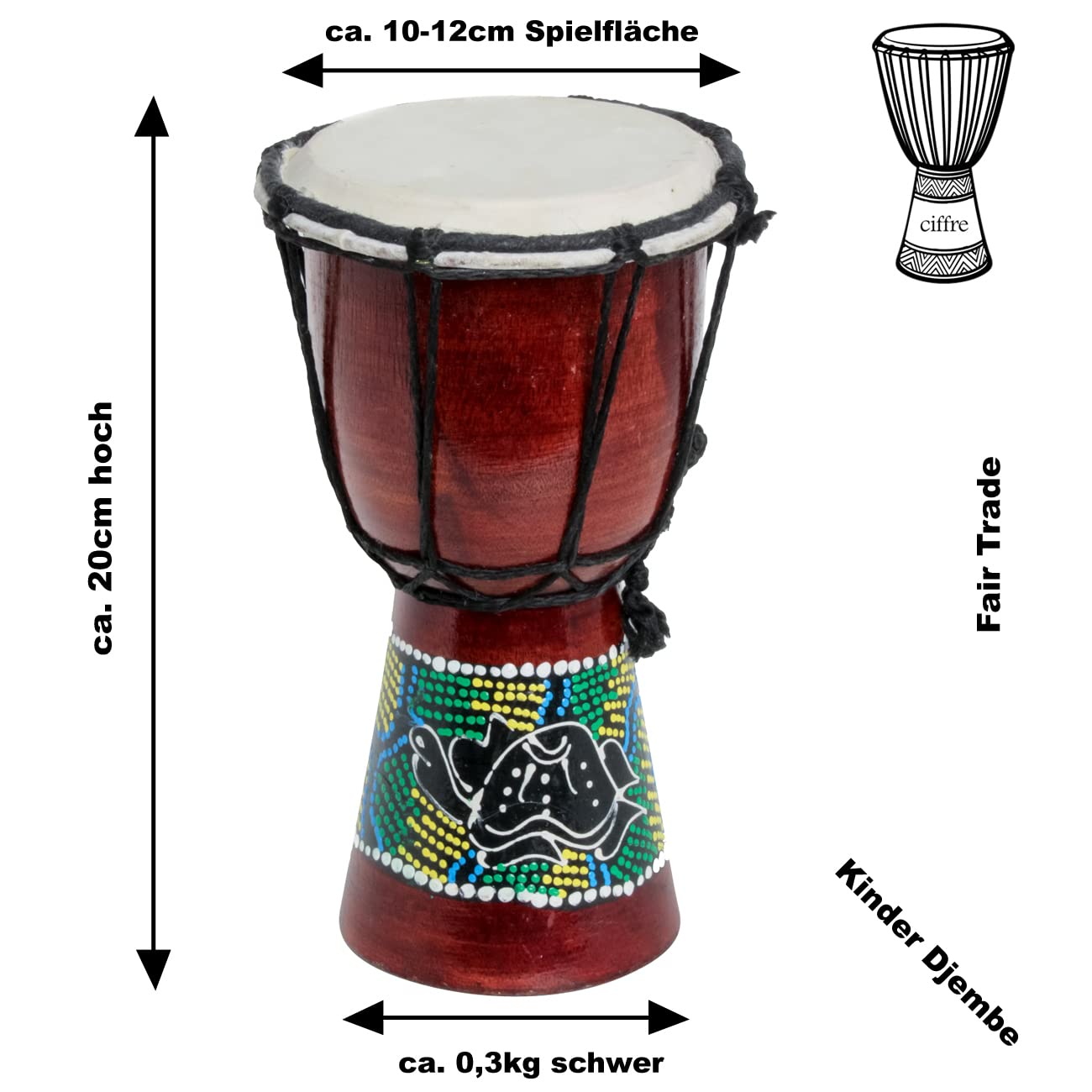 20cm Kinder Djembe Bongo Tartaruga