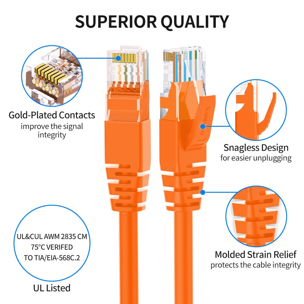 Cat6 Ethernet Cable 6 Feet 10 Pack Network RJ45 Cat6 Internet Patch Cable, Unshielded, Orange