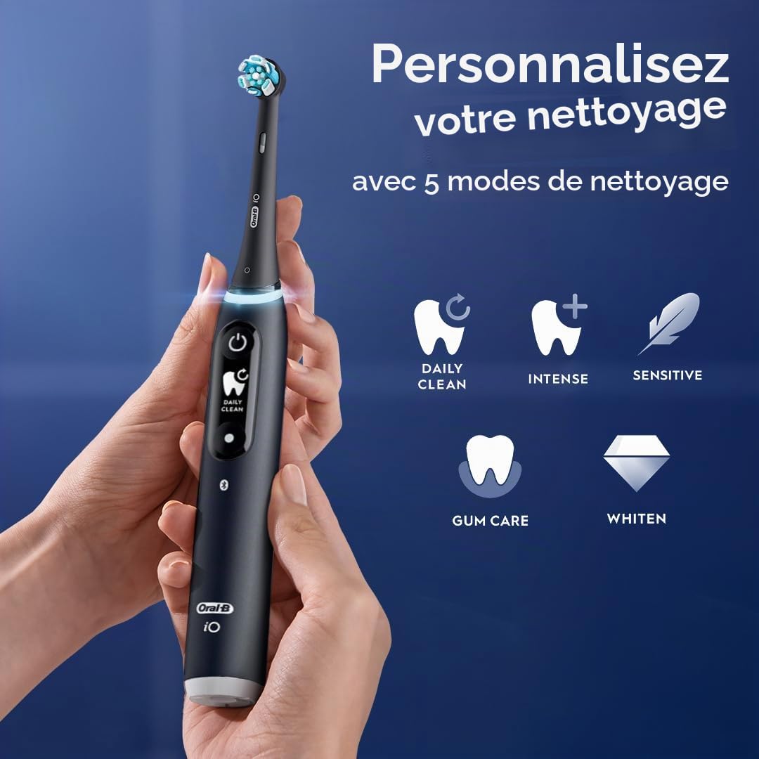Oral-B iO Series 6 Brosse à dents électrique rechargeable avec capteur de pression visible pour protéger les gencives, minuterie de 2 minutes, 5 réglages de nettoyage, 1 tête de brosse à dents de