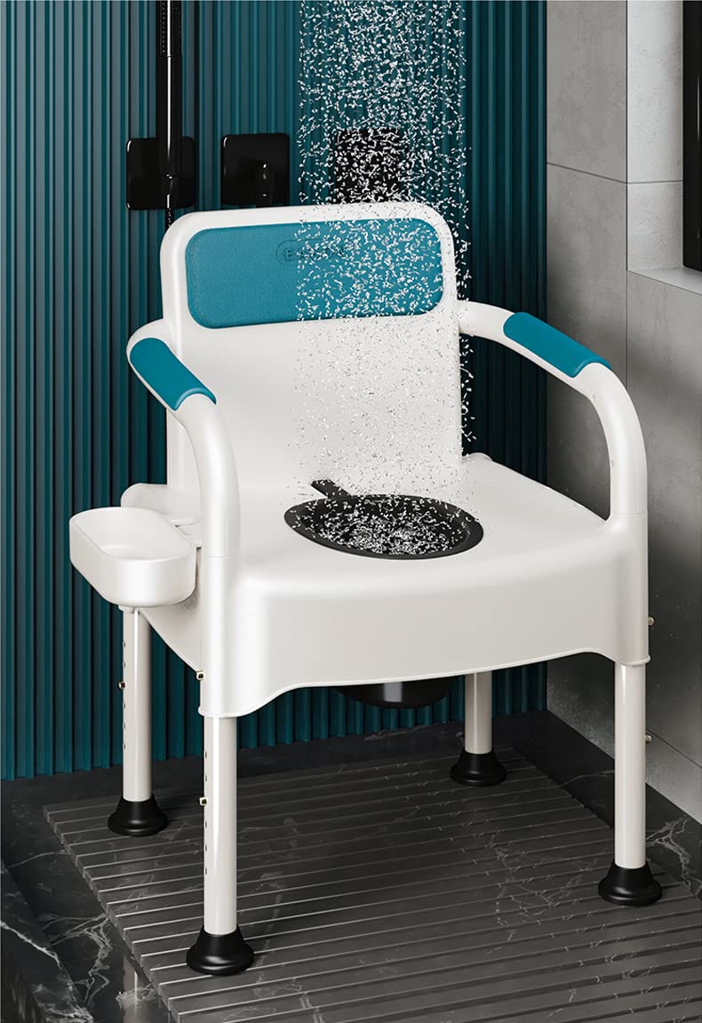 SSWWCXX 550 lbs Heavy Duty Medical Shower Chair/Bedside Commode Chair,Padded Commode.Comfortable with Padded arms/backrest.Adjustable Height,Bariatric Commode with Commode Pail/Hollow Barrel and Lid