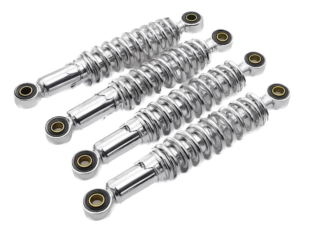 Tieferlegung Set Stoßdämpfer chrom 240mm + 260mm passend für Simson KR51 Schwalbe – Set mit 4 Stoßdämpfern, verstellbar, inkl. Reduzierhülsen
