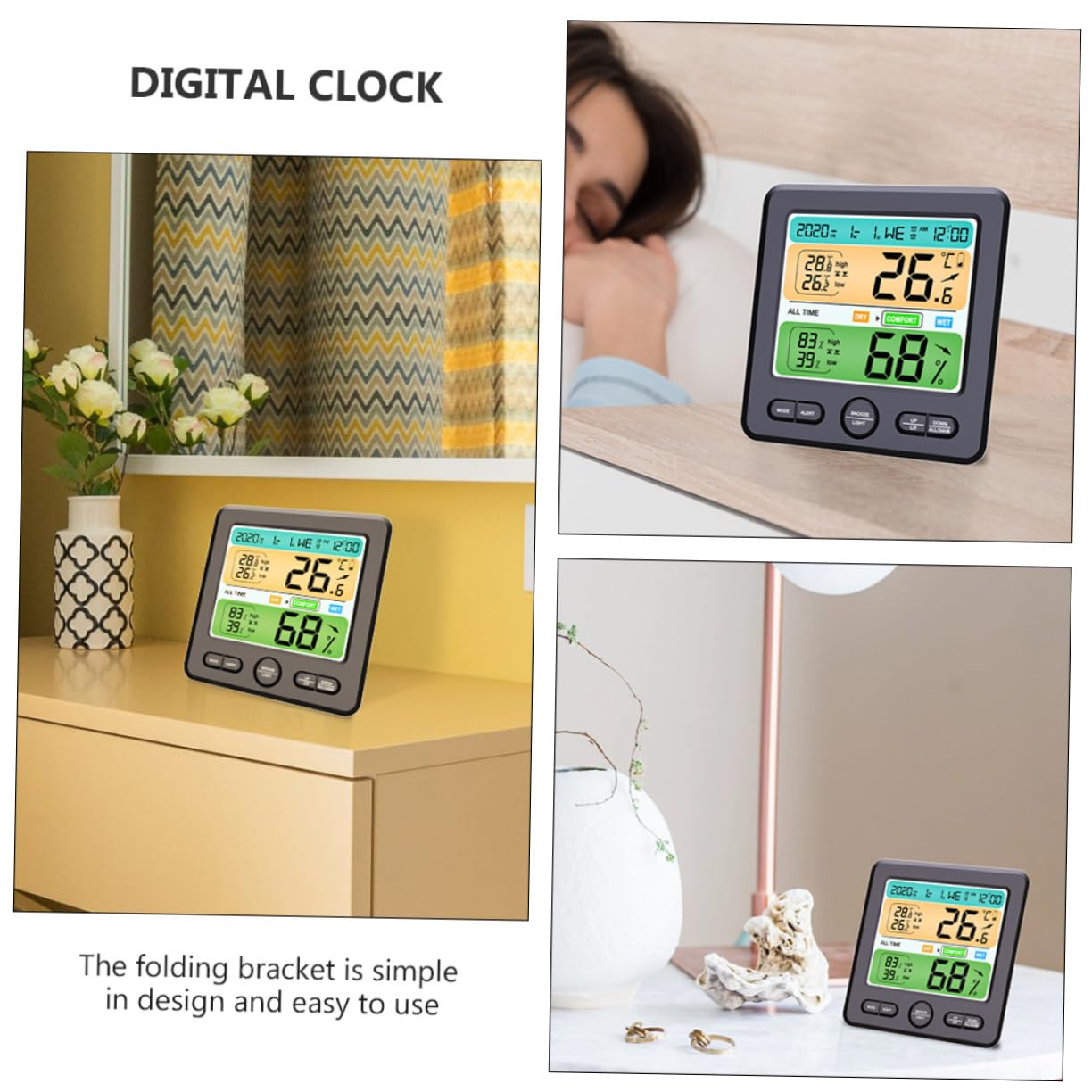 Thermohygrometer Temperature Sensor Digital Wall Clock for Bedroom Indoor Room Thermometer Home Decor Electric Clock