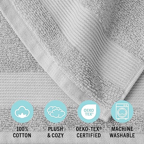 MARTHA STEWART 100% Cotton Bath Towels Set Of 6 Piece, 2 Bath Towels, 2 Hand Towels, 2 Washcloths, Quick Dry Towels, Soft & Absorbent, Bathroom Essentials, Light Gray