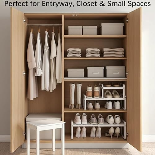 Miniatura 6 de Zapatero de metal expandible de 1 nivel (Altura 7 pulgadas), ancho ajustable de 14.9 a 23.6 pulgadas, estante de zapatos apilable resistente para