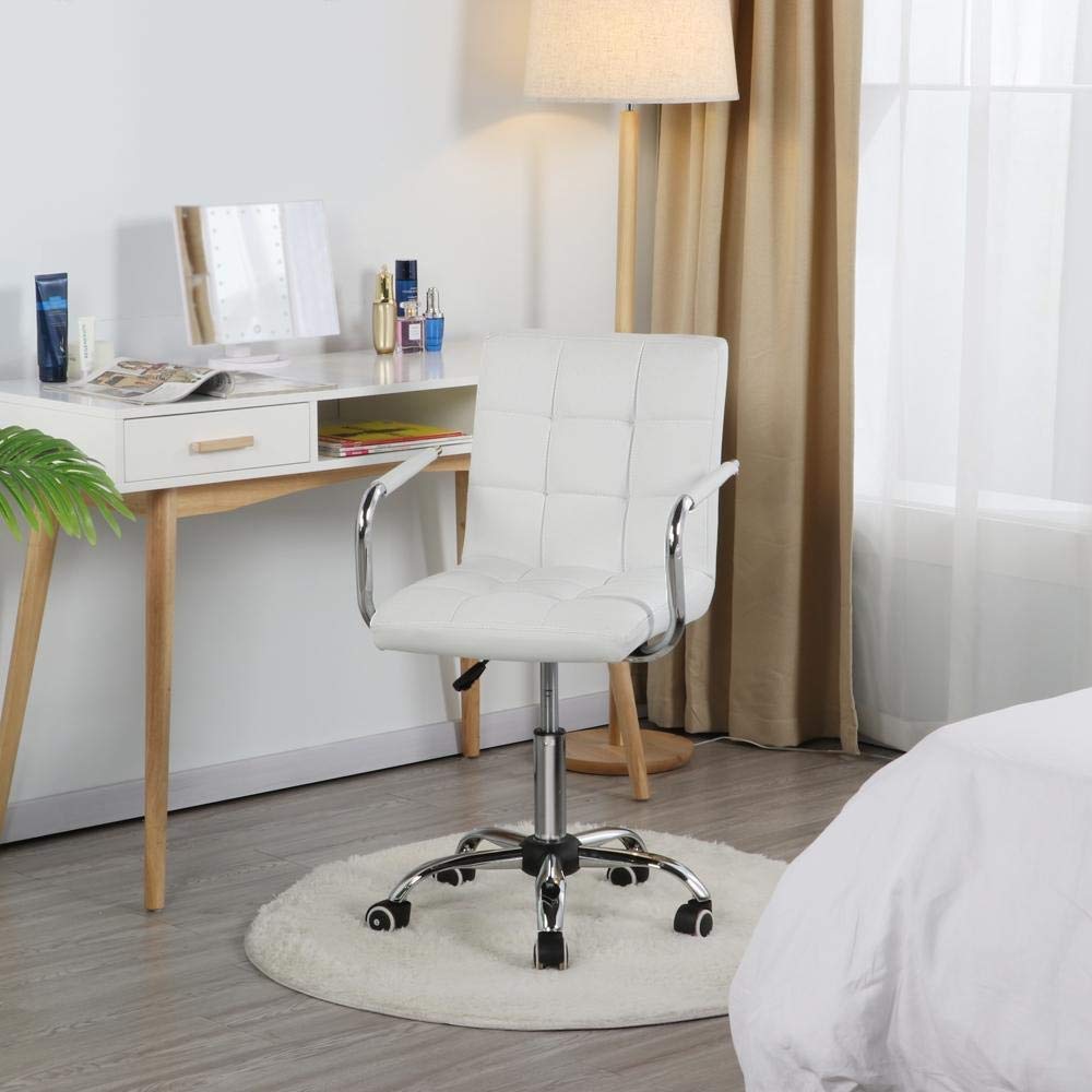 Silla de Oficina Giratoria Taburete de Trabajo Bar Altura Ajustable Carga MAX 120Kg con Respaldo Blanco (Blanco)