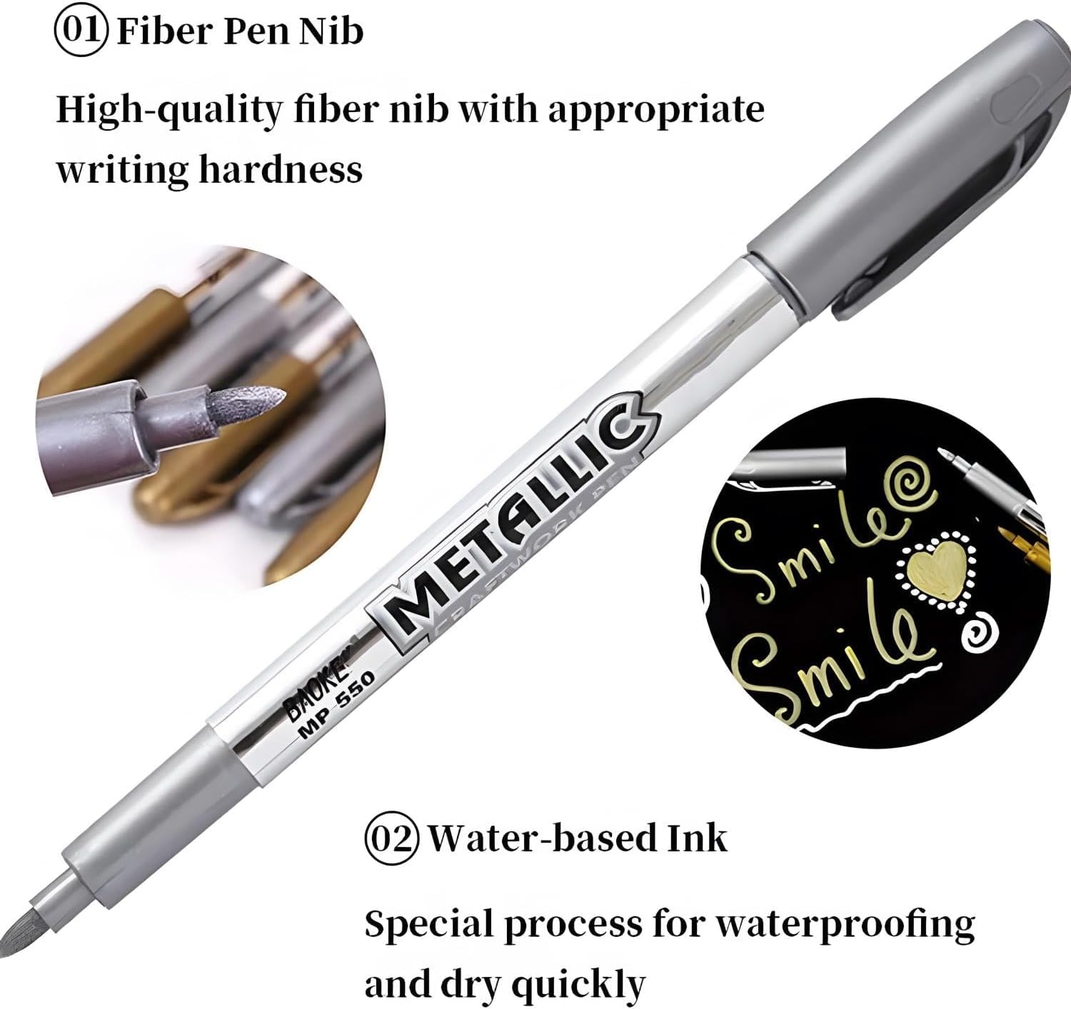 Aputue metal boya kalemi metal crayon, 6 PCS altın ve gümüş su geçirmez işaretleyici, hızlı kuruyan kalıcı markörler, kumaş ahşap taş boyama ve kendin yap albümü süsleme için hediye