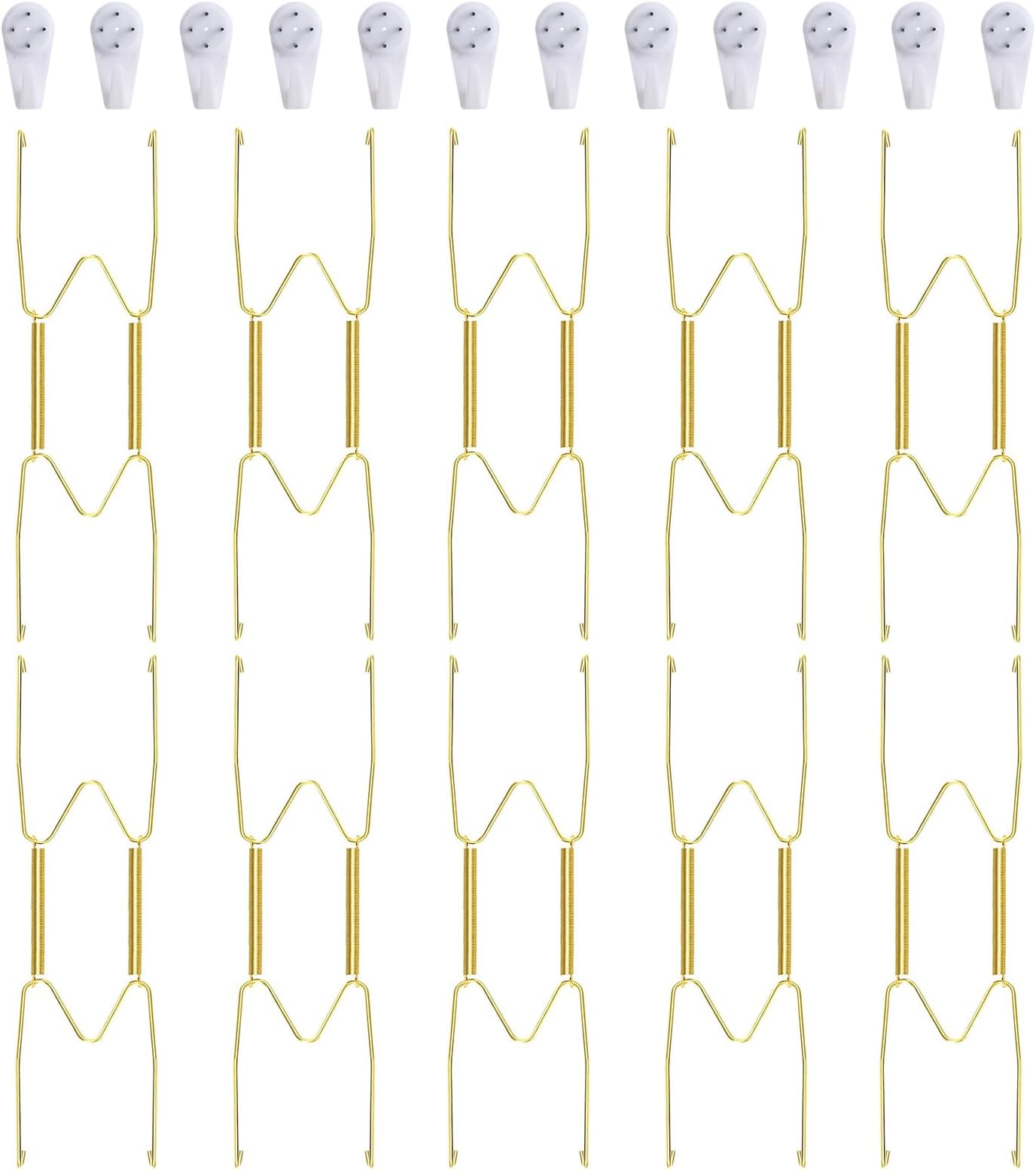 10-Piece Brass Plate Wall Hangers, 8 Inch Invisible Decorative Plate Holders, Comes with 12-Piece Wall Hooks