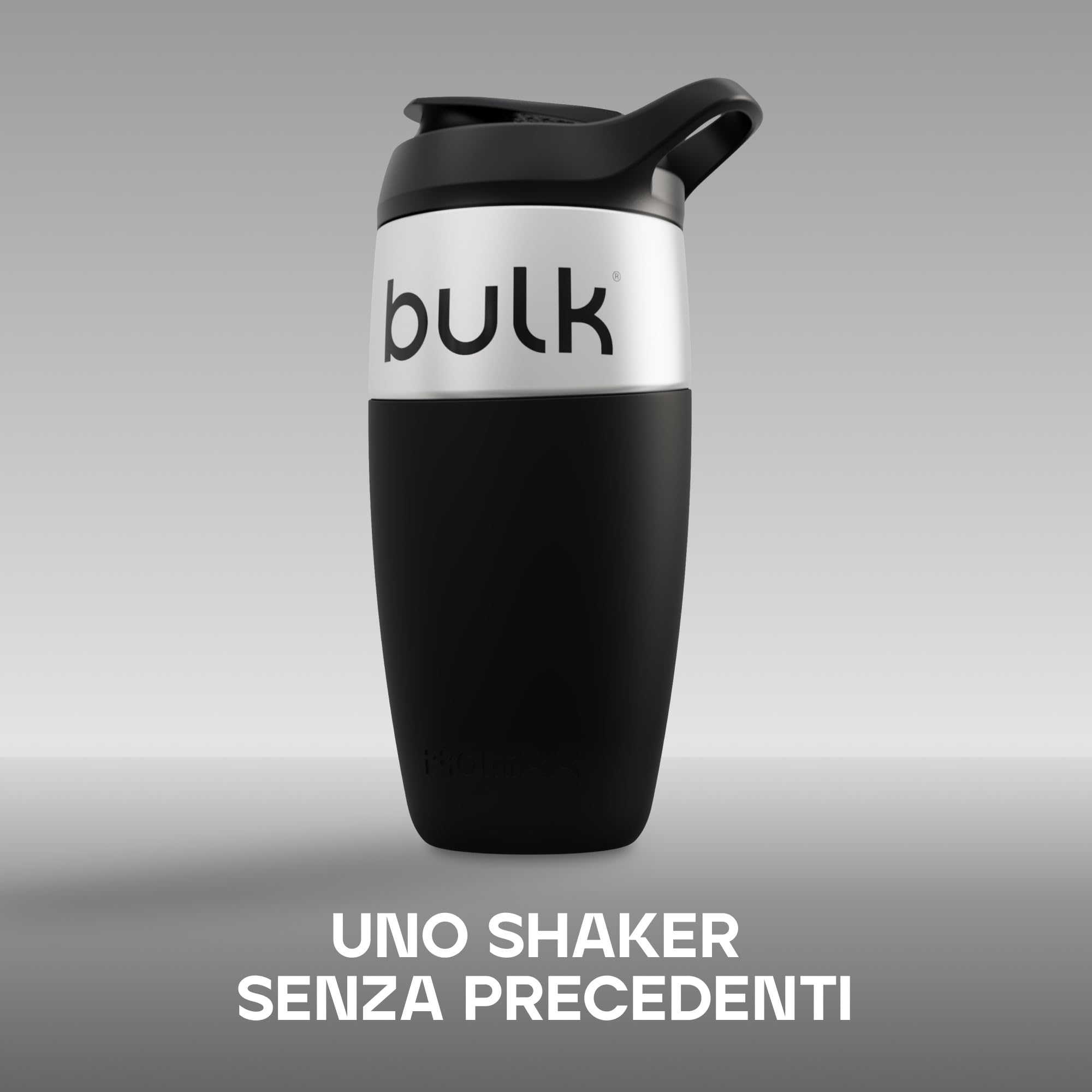 Bulk x Promixx Shaker Acciaio Inox | Nero | 700ml | Design Robusto & Antiperdita | Agitatore Snap-Fit per Mix Perfetti | Rivestimento Antiscivolo | Lunga Durata