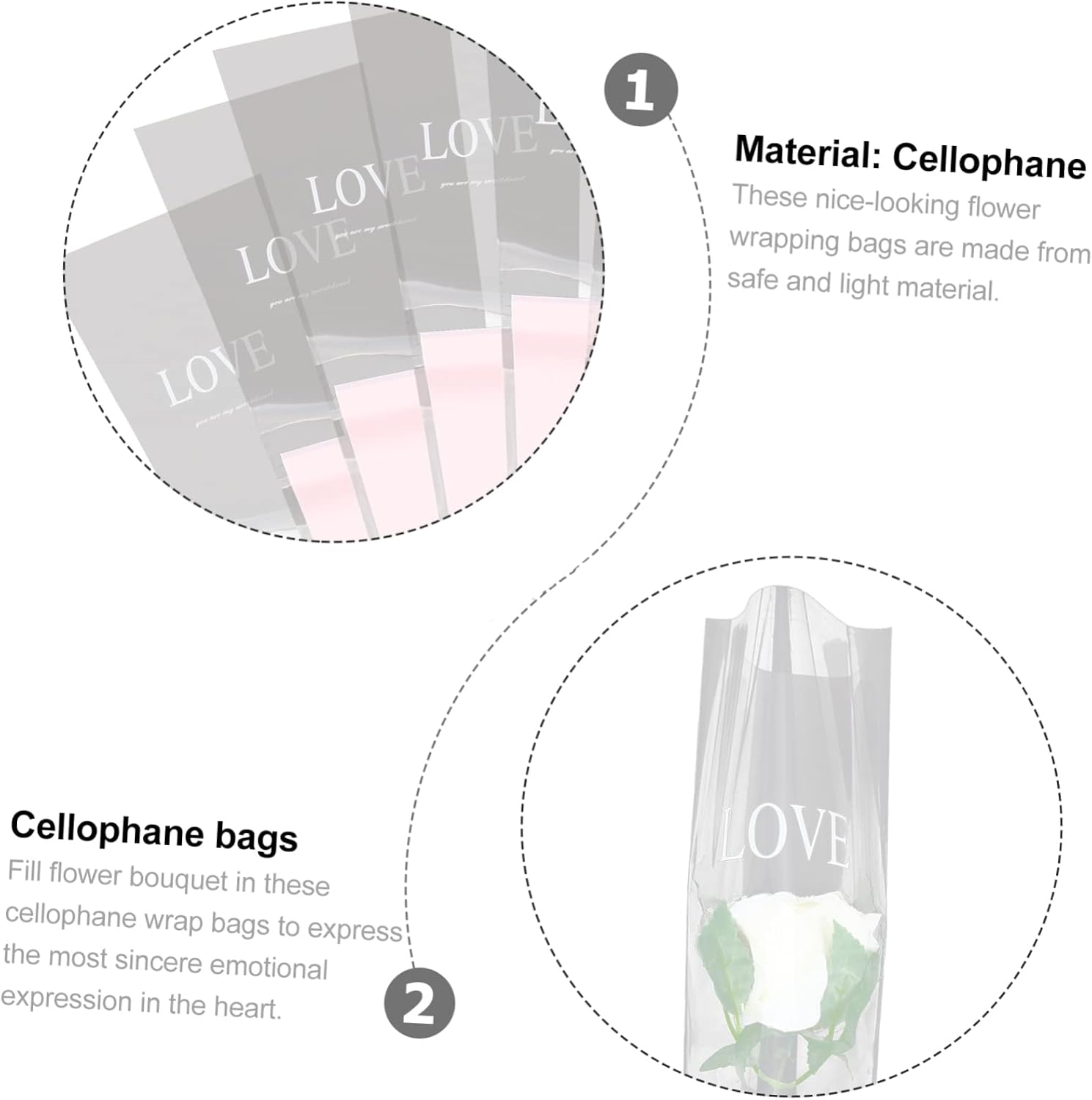 PRETYZOOM 150pcs Single Flower Wrapping Sleeves Transparent Dual-color Bouquet Packaging Bags for Roses Lilies for Valentine Day Mother Day Weddings and Floral Retail