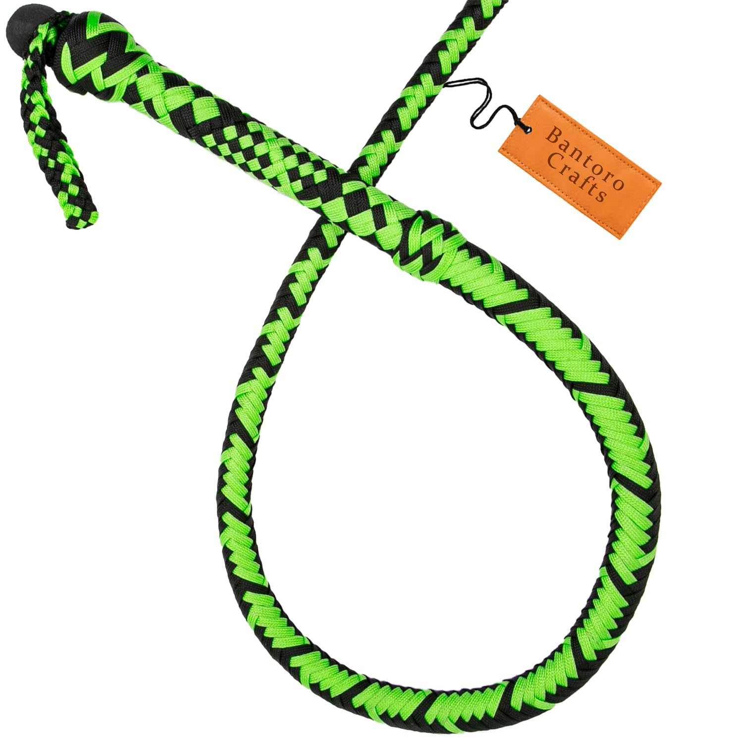 Schwarz und Grün Paracord-/Nylon-Peitsche, Bullenpeitsche, 16 Zöpfe, geflochtener Lederbauch und Lederpolster im Inneren, Laute knackende Peitsche