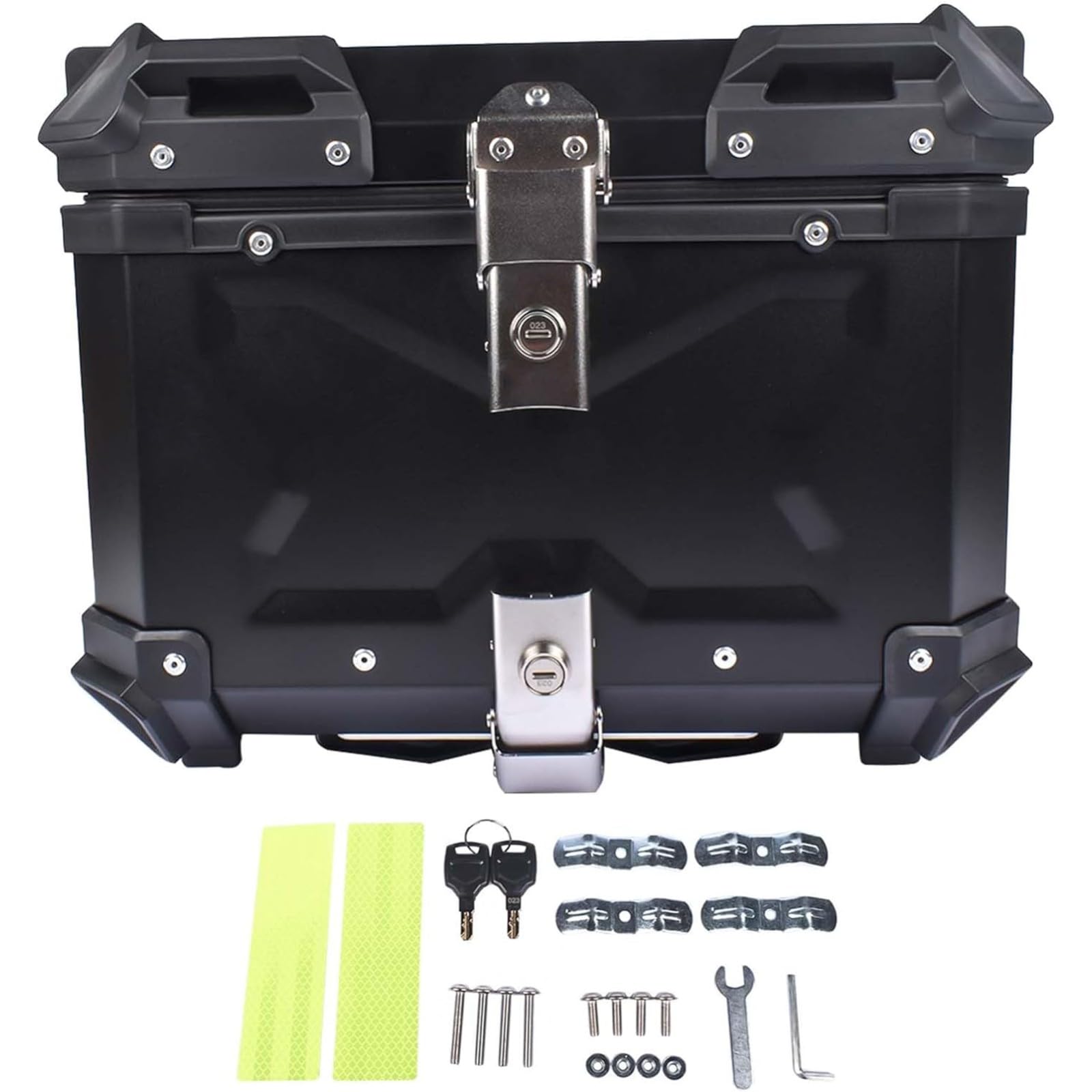 Coffre de Moto Aluminium 65L Universel Valise Top Case avec Plaque Base