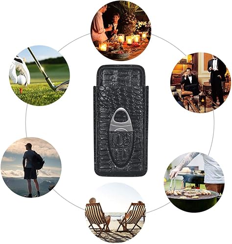 Miniatura 5 de Funda de cuero para cigarros, humidor de cigarros portátil de 3 dedos, funda para cigarrillos, tubo de cigarros de viaje con cortador de acero
