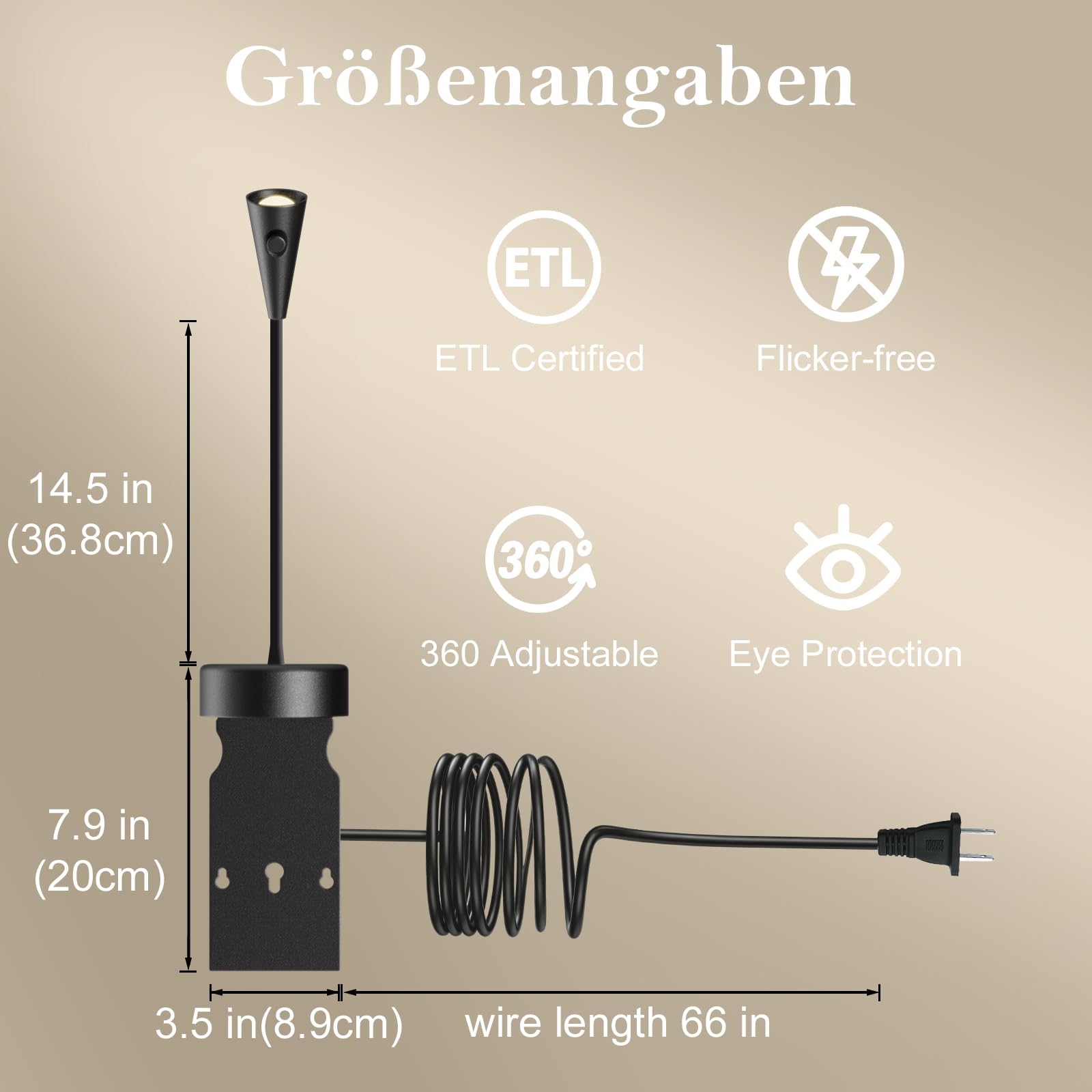 LED Leselampe Bett ohne Bohren, Einschub Wandleuchte für Kopfteil, Dimmbar & Farbtemperatur Einstellbar, Wandlampe mit 360° Schwanenhals, Flexible Nachttischlampe Schwarz mit Schalter