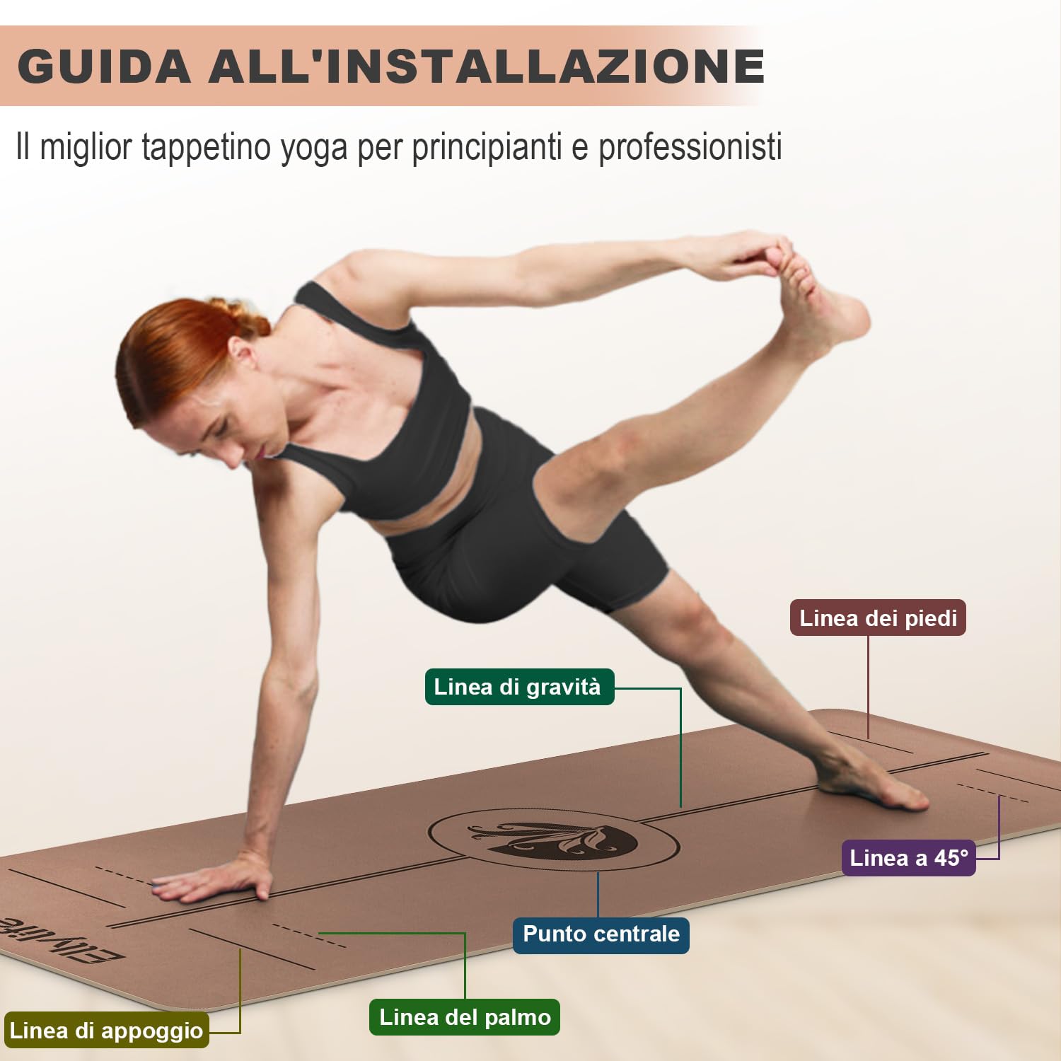 Ellylife Tappetino da Yoga Mat Antiscivolo e Assorbente in Eco PU e Gomma Naturale, 5 mm, con tracolla, per Fitness, Pilates e Workout in Home Gym, 183×61 cm e 190×68 cm