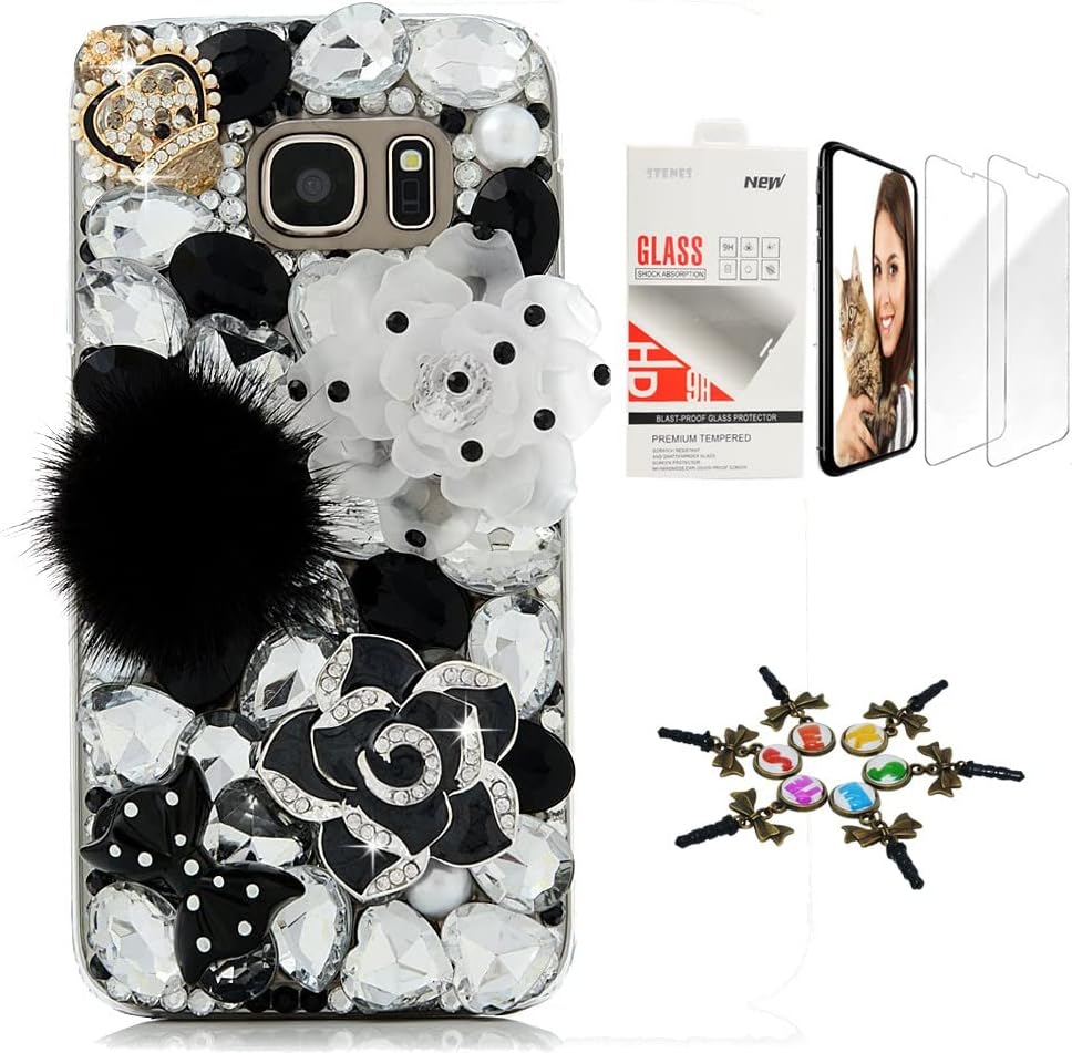 STENES Galaxy S10 Case - STYLISH - 3D Handmade [Sparkle Series] Bling Christmas Stars Tree Flowers LOVE Design Cover Compatible with Samsung Galaxy S10 6.1 Inch with Screen Protector [2 Pack] - Green