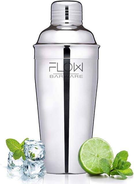 FLOW Barware Cocktail Shaker | 700ml Stainless Steel Shaker Cocktail | Cocktail Shaker Set 3 in 1 | Cocktail Shakers Kit with Strainer | Cocktail Shaker & Strainer Set