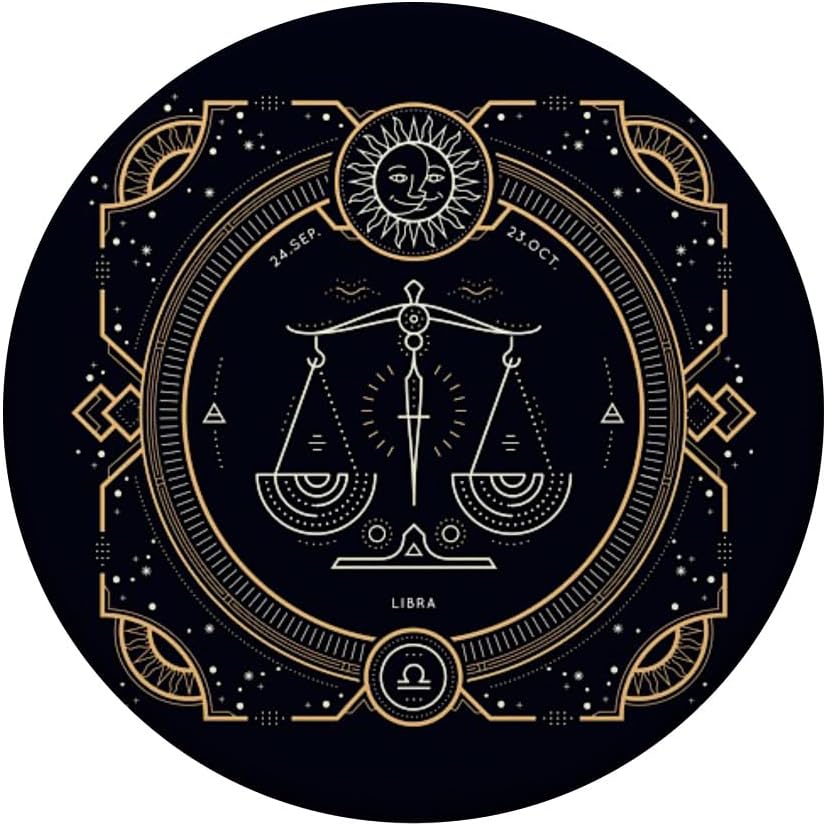 Libra Zodiac Sign - Black and Gold Phone Accessory PopSockets Adhesive PopGrip - Image 3