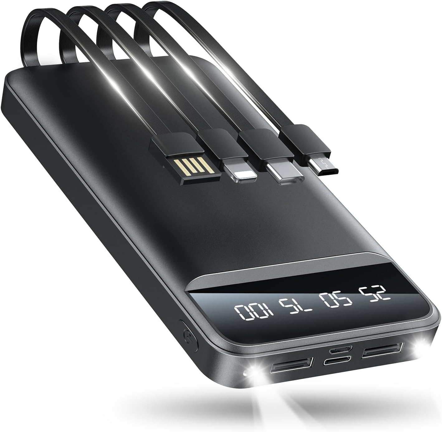 Portable Charger 40000mAh Power Bank with 4 Built-in Cables, 5 Outputs & 3 Inputs, Travel Essentials with Flashlight, USB C Battery Pack for iPhone 16 15 14 13 12 11, Android Charger, iPad Tablet