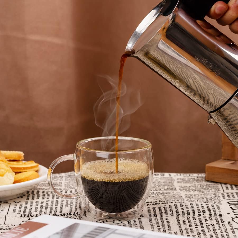 Miniatura 7 de Vasos de café expreso de doble pared de 5 oz5.1 fl oz, un juego de 2, vasos de vidrio de borosilicato con aislamiento térmico con asa