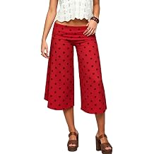 RUEWEY Women Polka Dot Pants Fold Over Wide Leg Capri Pants Stretchy Low Waist Y2K Flowy Pants Cropped Trousers