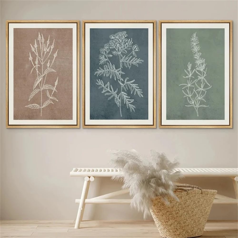 WUHBCZ Canvas Paints-Canvas Posters Wall Art Wildflower Floral Botanical Prints Abstract Art Painting Pictures for Living Kitchen Room Corridor Bedroom Wall Decor-60 * 80cm/3PCS (No Frame)