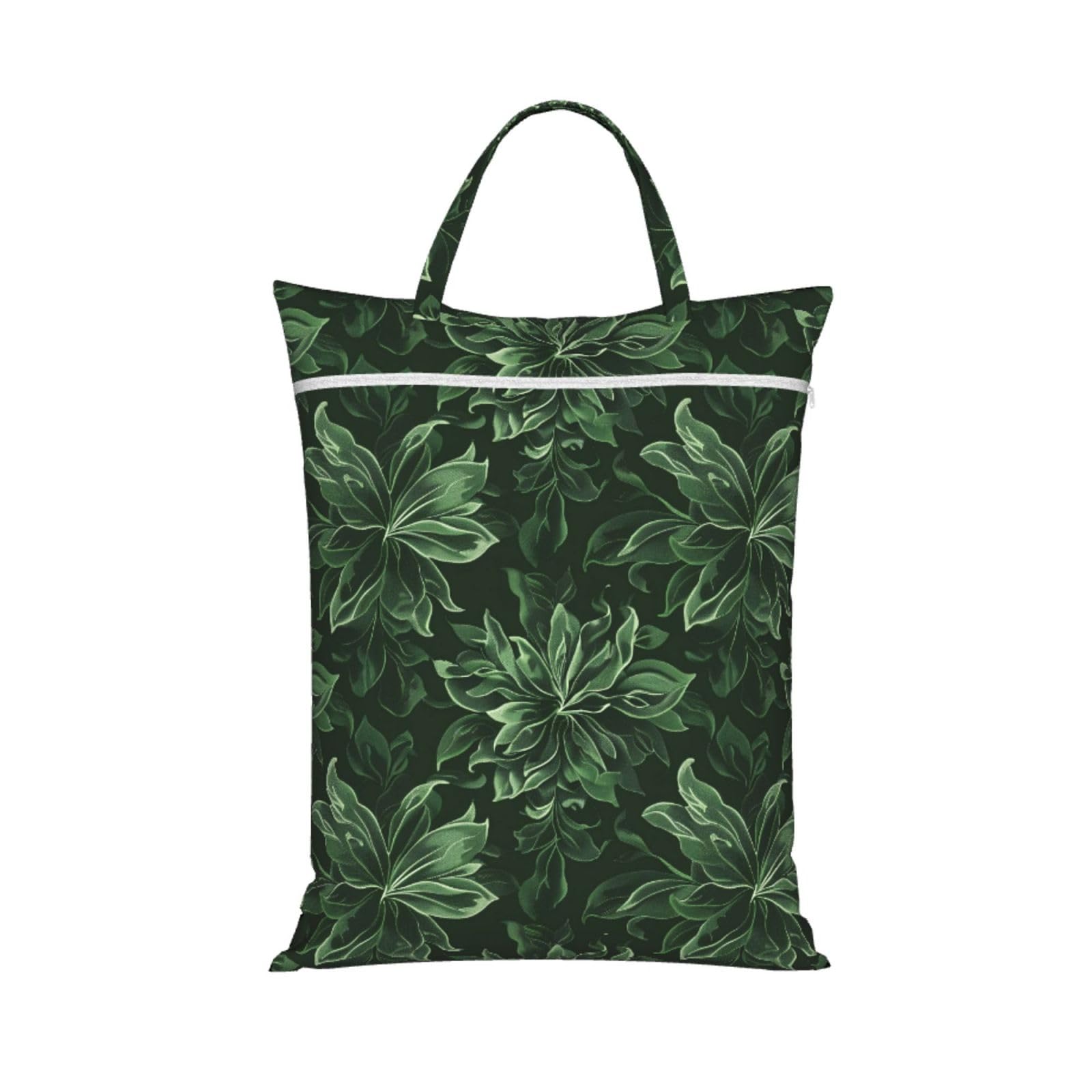 Large Travel Laundry Bags,Hunter Green Floral Petals Pattern Print with Handle Foldable Laundry Bag for Holidays Gym Swimming and Family Trips, 1Pcs