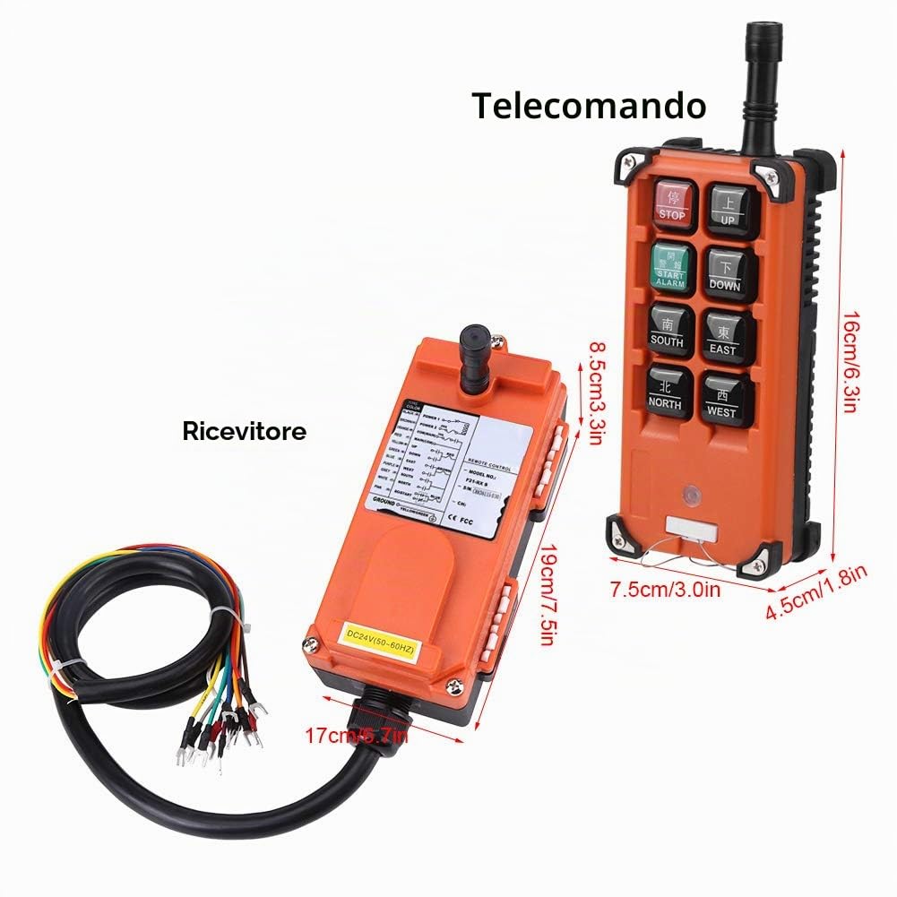 Bewinner di Radiocomando Radio a Gru a 24 V DC, 8 Canali, Set di Controllo Industriale, Trasmettitore e Ricevitore