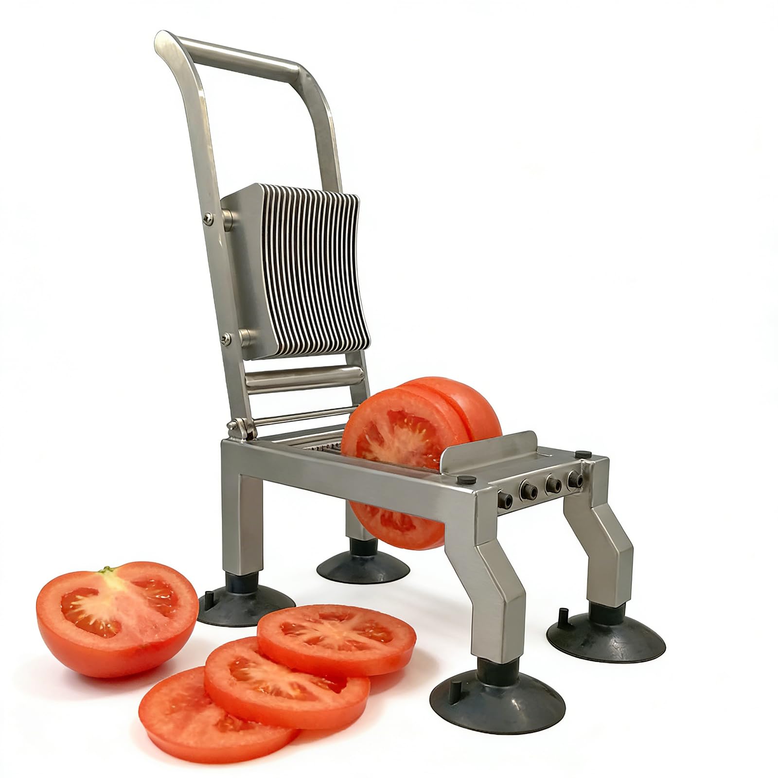 MObyat Gewerblicher Tomatenschneider, 10 Mm Edelstahl, Pommes-Frites-Schneider Mit 4 Leistungsstarken Saugnäpfen, Pressmechanismus, Leicht Abnehmbar, Robust Und Rostbeständig, Für Tomaten