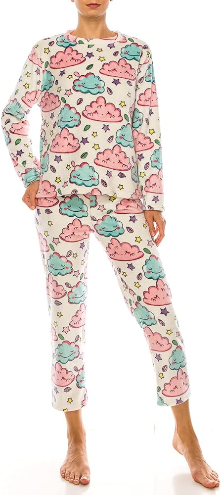 Womens Fleece Pajama Set Pullover 
