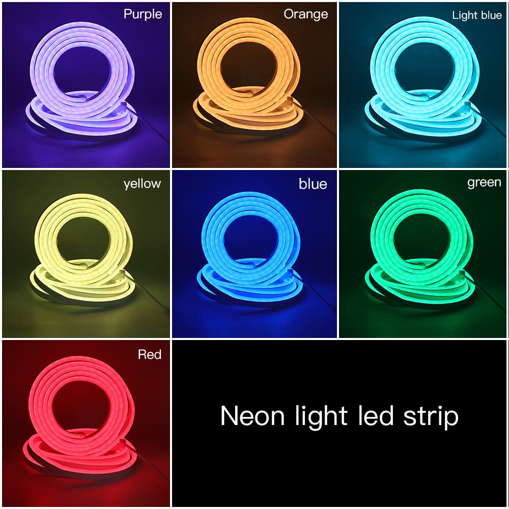 Smart RGB Neon LED Streifen, DC12V 5M 5050 360 LEDs Silikon Flexibler Neonstreifen,WIFI Musiksynchronisierung Neon LED Lichtband mit Fernbedienung & Netzteil für Schlafzimmer,Weihnachtsfeier
