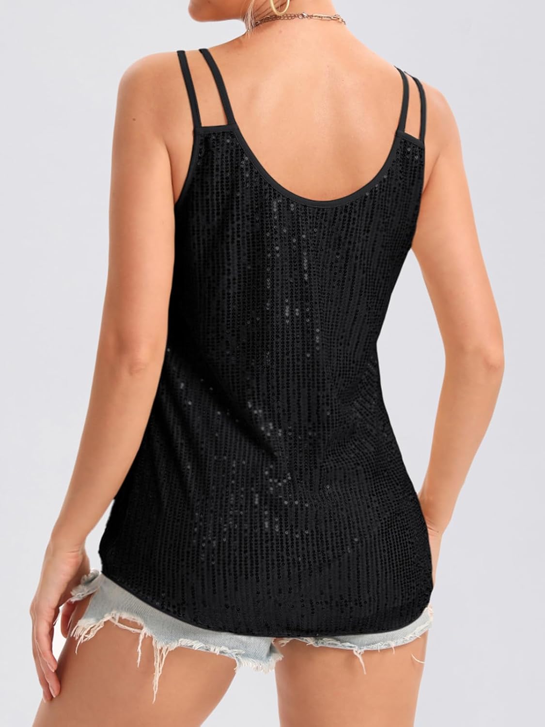 Sequin Tops for Women V Neck Dressy Tank Tops Sparkly Party Club Night Disco Concert Outfits S-XXL - Image 6