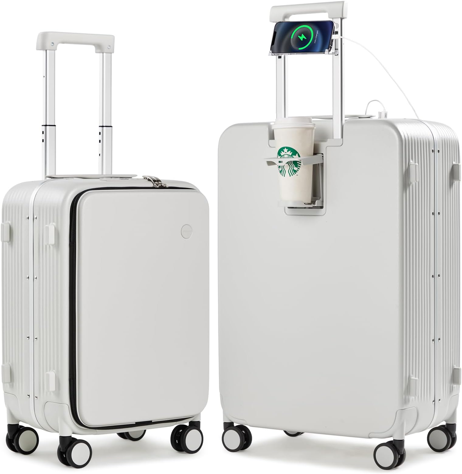 Luggage PC Hardside Rolling Suitcase with Spinner Wheel TSA Lock with Cup Phone Holder