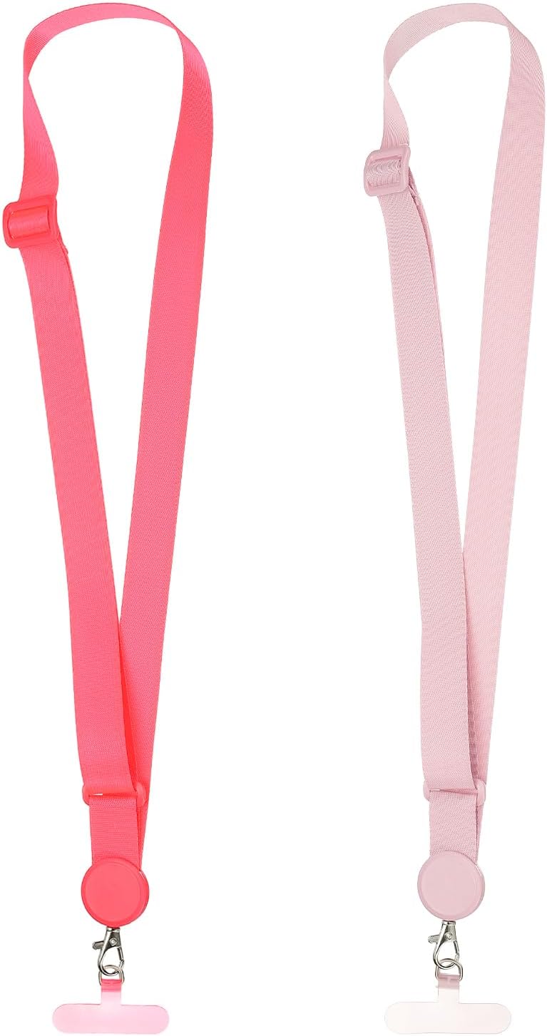 PATIKIL Adjustable Phone Lanyard, 2 Pack Polyester Crossbody Phone Strap Universal Cellphone Lanyard with Patch Neck Strip for Most Smartphones, Light Pink/Rose Red