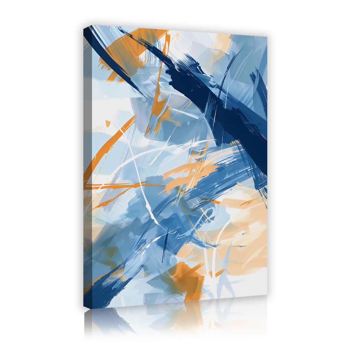 TOANGWALL Blue Orange Canvas Wall Art Navy Abstract Painting Dynamic Geometric Graphic Artwork Poster Illustration Pictures For Living Room Dining Office Decor 60x90cm
