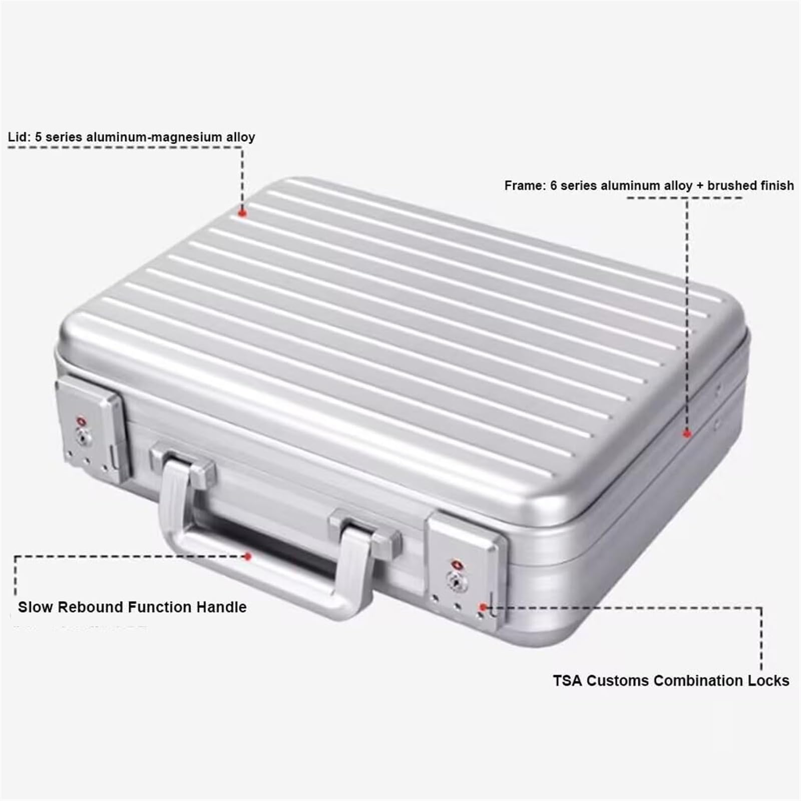 Maletín de aleación de aluminio con bloqueo de contraseña, portador de archivos seguro para laptop, kit médico, dinero en efectivo y documentos, estuche de almacenamiento portátil de mano, Silver