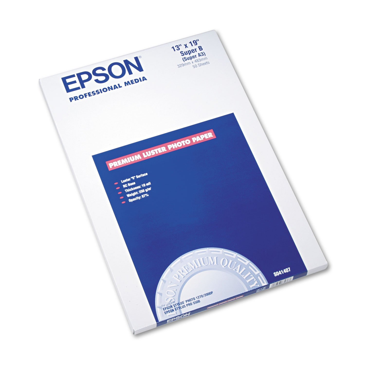 Epson Ultra Premium Photo Paper Luster (13x19 Inches, 50 Sheets) (S041407),White