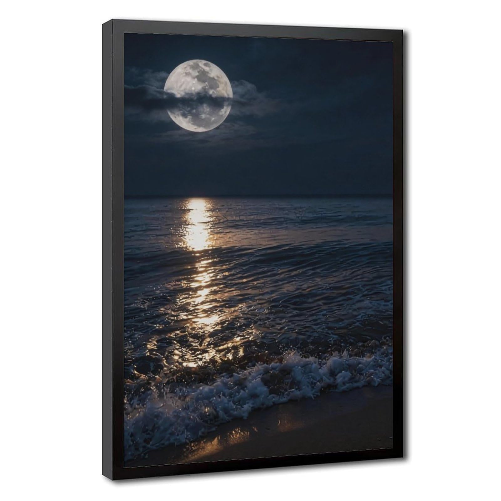 Bareronor Night Ocean And Moon Canvas Poster Bedroom Decor Landscape Office Room Decor Gift 24" L X 36" W
